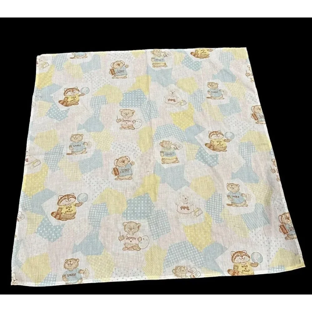 Vintage‎ Baby Sheet Gopher Raccoon Koala Bear Shirt Tales Patchwork Blue